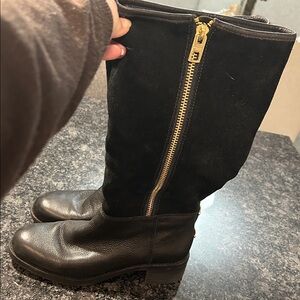 Coach Black Suede and Leather Boots with Gold Zipper